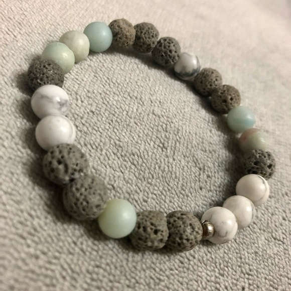 3 Beaded Gemstone Bracelets Lava Stones Rose Quartz Amazonite Howlite - Picture 2 of 4